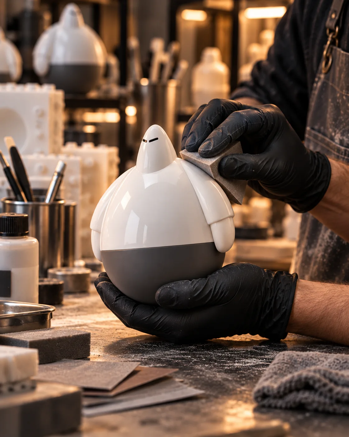 Finition manuelle d’une pièce à l’atelier