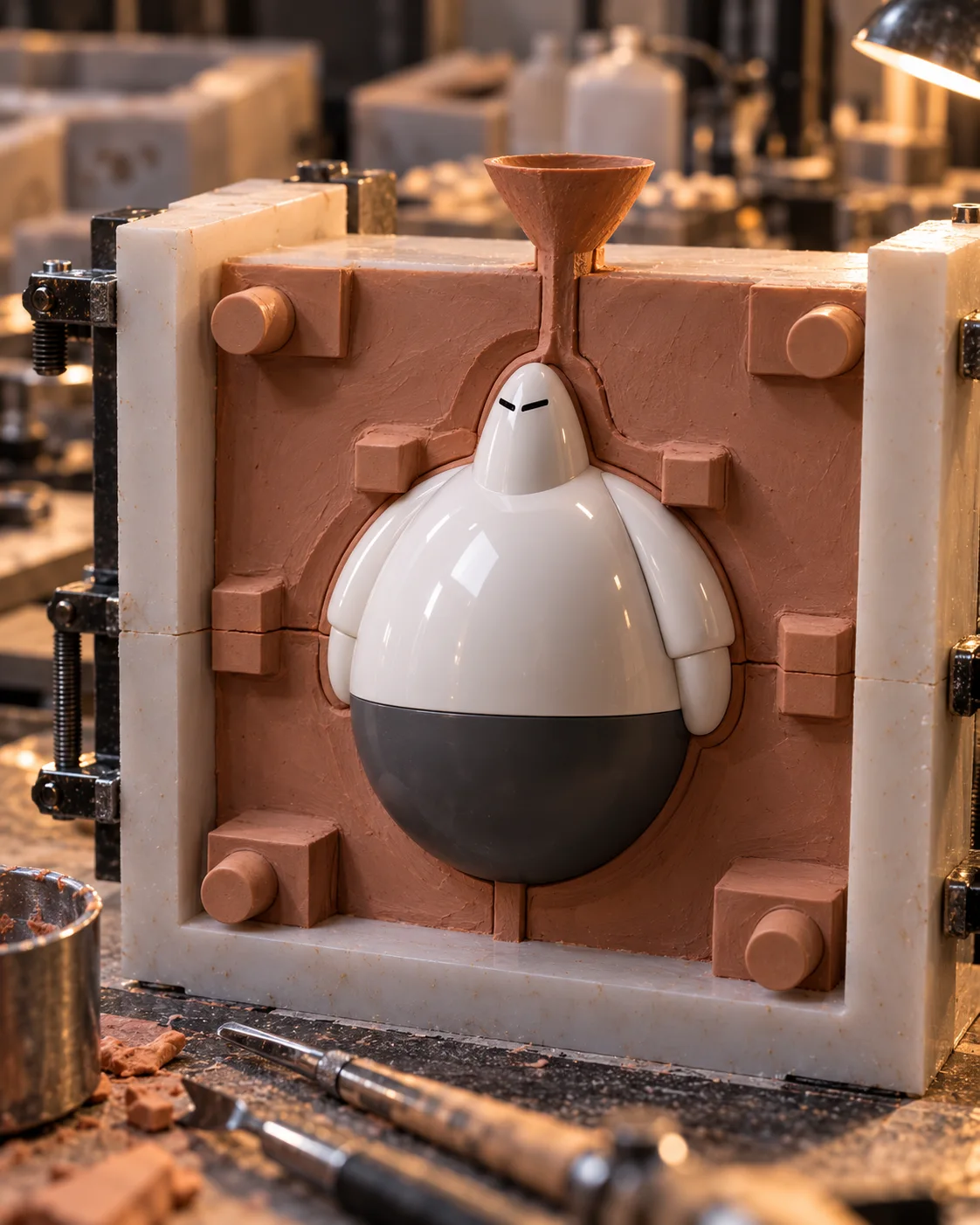 Préparation d’un moule silicone autour du modèle maître